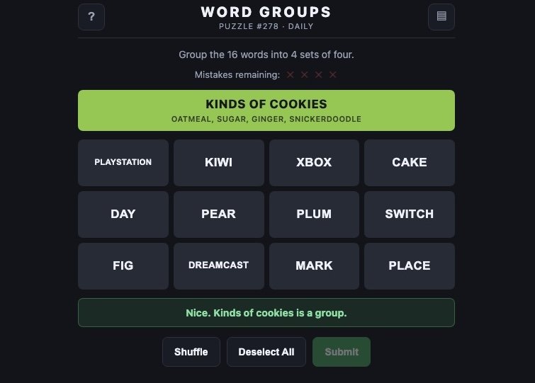 Word Groups - Rompecabezas de palabras diario - crazygames